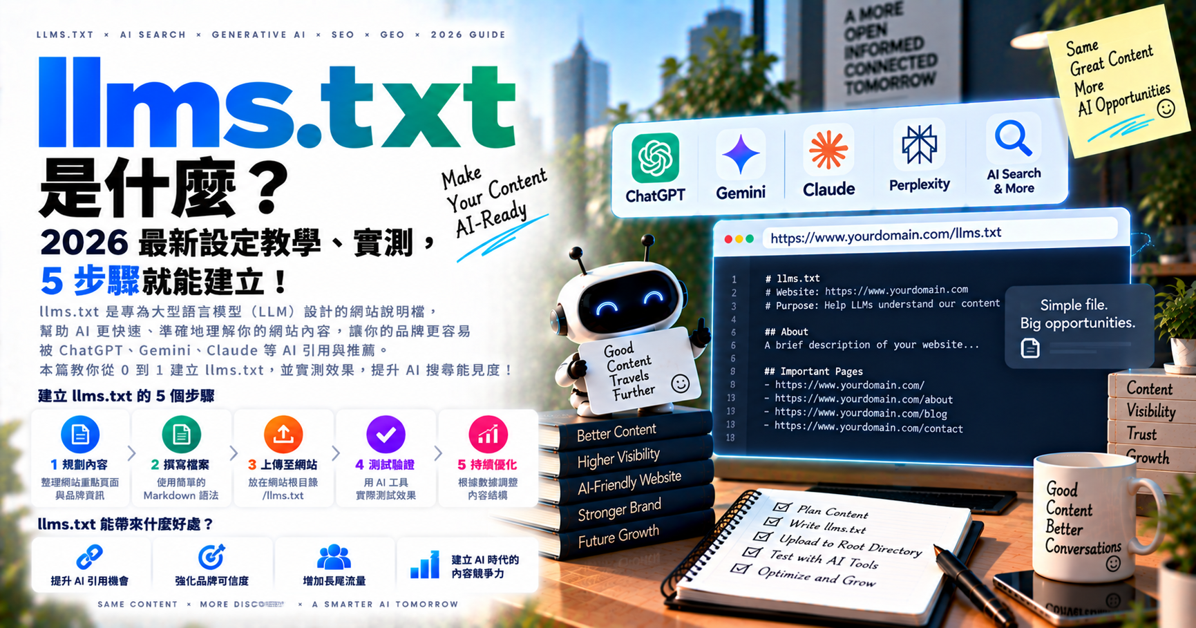 llms.txt 是什麼？2026 最新設定教學、實測，5 步驟就能建立！ 文章封面