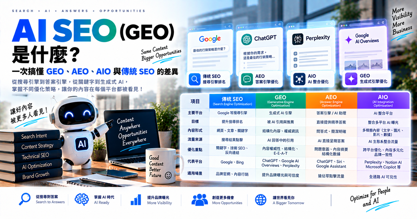 AI SEO(GEO)是什麼?一次搞懂 GEO、AEO、AIO 與傳統 SEO 的差異 文章封面